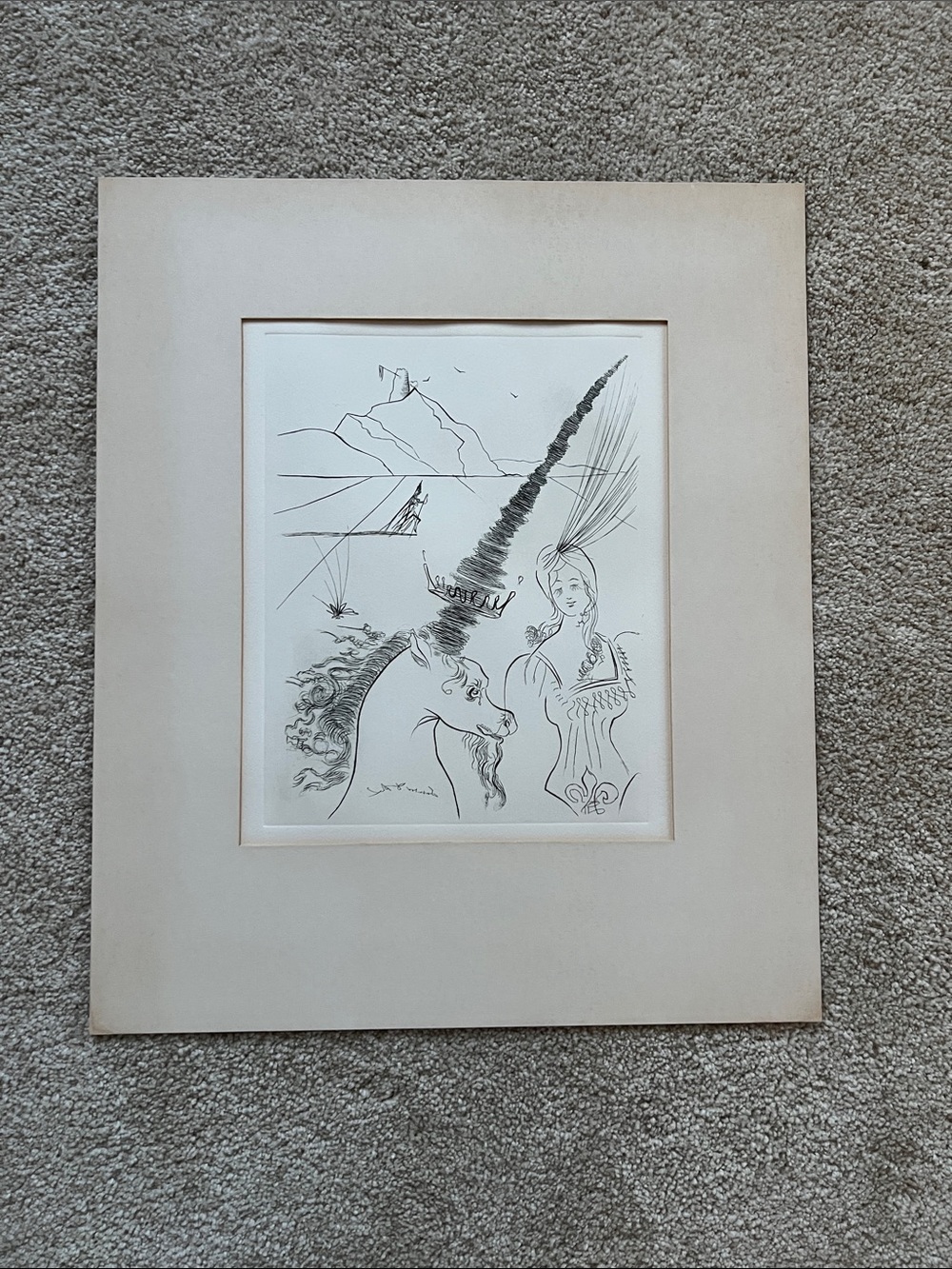 Salvador Dalí vintage artwork The Lady and the Unicorn etching artwork modern